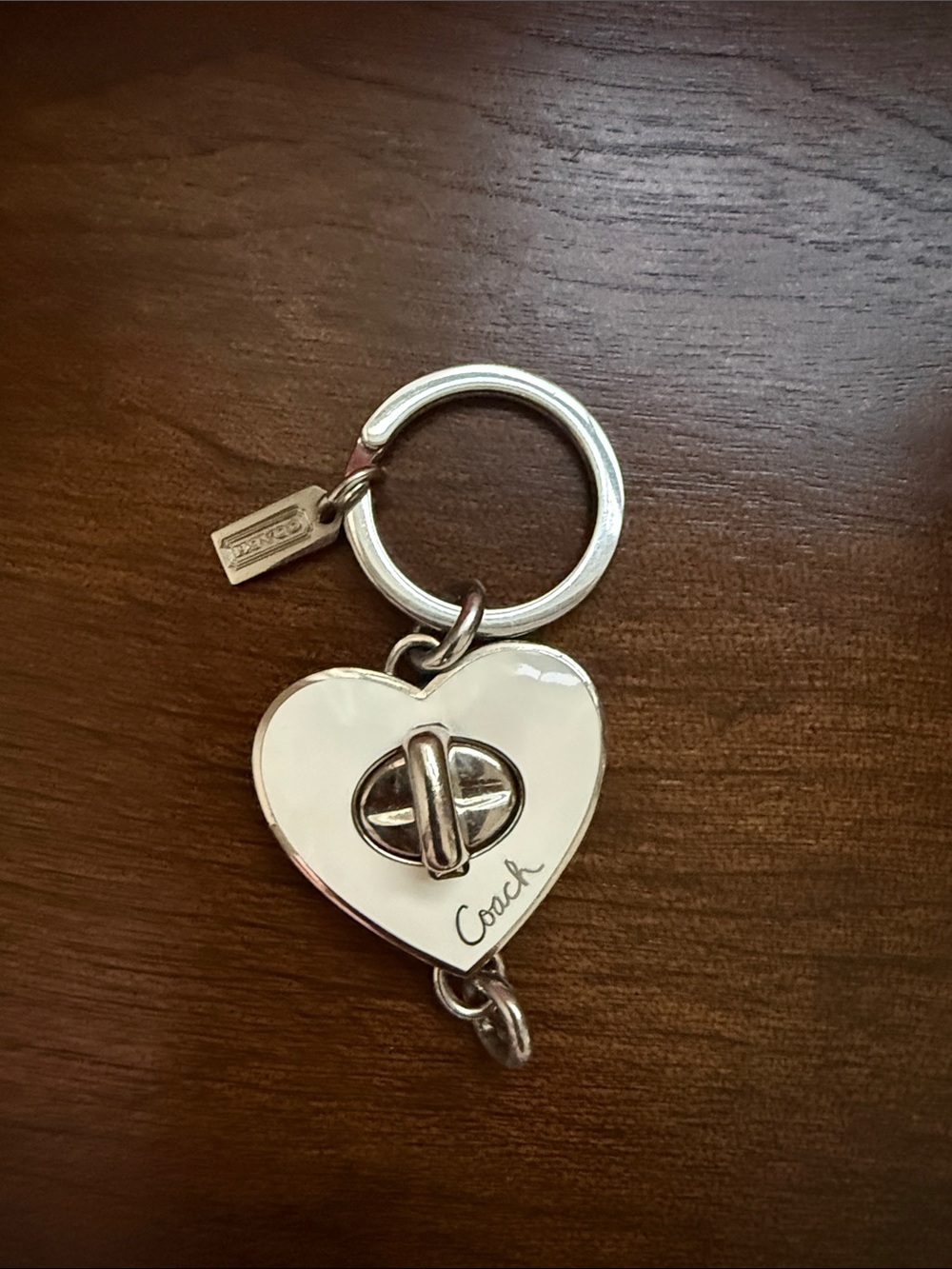 Coach White Enamel & Silver Heart Bag Charm